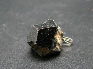 Black Andradite Melanite Garnet Crystal Pendant From Tanzania - 0.  7 " - 6.  9 Grams