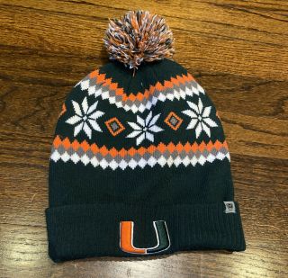 University Of Miami Hurricanes: Men’s Winter Hat Canes Beanie W/pom Pom Vgc - Ski