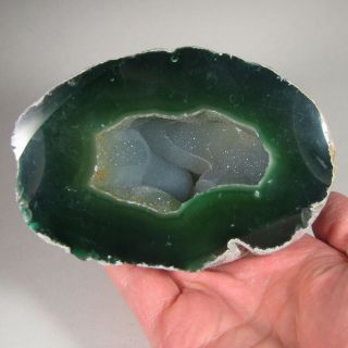 4.  8 " Polished Green Agate & Quartz Crystal Geode - Brazil - 1.  6 Lbs.