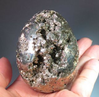 64mm (2.  5 ") Natural Geode Pyrite Crystal Egg Sphere From Peru 4251