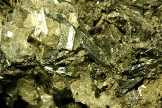 Stibnite Sharp,  Glossy Crystals W/ Calcite On Matrix Fine Cab Siena,  Tuscany