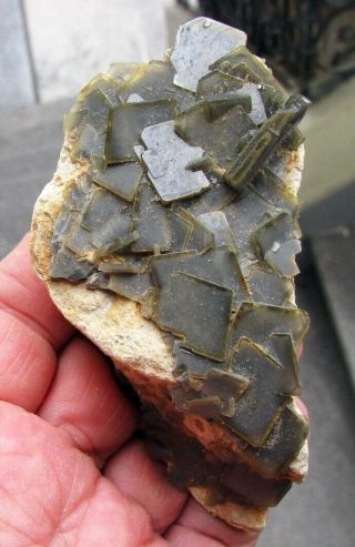 Barite Green Phantom Crystals On Sandstone As Matrix From Peru.  Gorgeous Piece