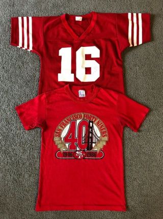 Vtg 80s San Francisco 49ers T - Shirt & Joe Montana Jersey - Youth Boy 