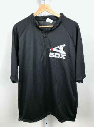 Chicago White Sox Warm Up Shirt Zip Neck Short Sleeve Black 80s Coca Cola Sga Xl