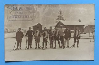 1911 Chamonix,  France Hockey Team Postcard Sent By A Player To Berlin - Rppc