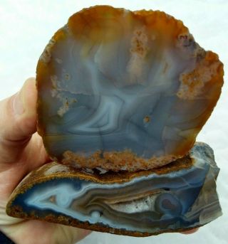 Two (2) Unknown Face Cut Plume Fortification Tube Agate Nodules Blue Yellow 1.  9