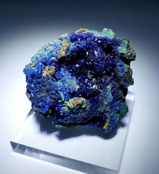 Sparkling - Blue Azurite Crystals On Green Malachite Matrix,  Mine China