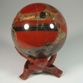 2.  1 " Conglomerate Red Jasper Gemstone Sphere Ball W/ Stand - India - 54mm