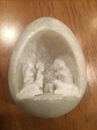 Rare Nativity Hand Carved Crystal Stone In 2.  5 " Egg Shaped Crystal -