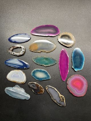 15 Stones – Colorful Flat Polished Rock Slab Slices Agate – Translucent 158g