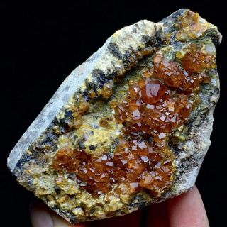 113g Rare Orange Granular Garnet Based On The Feldspar Matrix Mineral Specimen