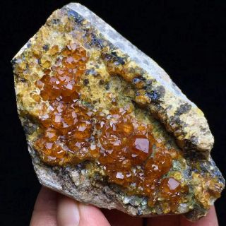 113g Rare Orange Granular Garnet Based on the Feldspar Matrix Mineral Specimen 3
