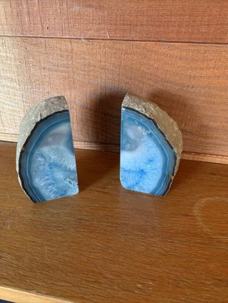Small Blue Agate Geode Bookends 4 Inches