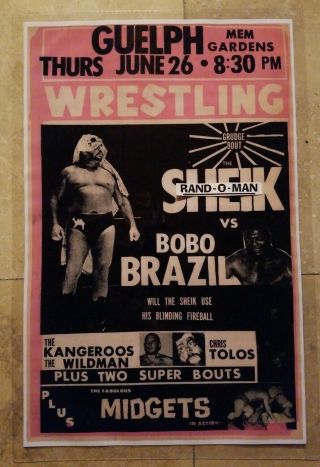 Wrestling Poster The Sheik Vs Bobo Brazil Plus The Kangaroos