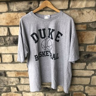 Vintage 90s 1990s Duke University Blue Devils Basketball T - Shirt Gray Men’s 2xl