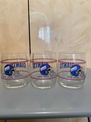 1990 Three (3) Nfl York Giants Whiskey Glasses Drinking Cups
