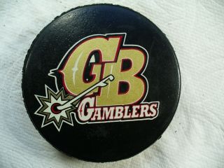 Ushl Green Bay Gamblers Die Cut Logo Old Official Game Hockey Puck Collect Pucks