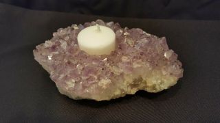 Large Amethyst Geode Crystal Cluster Candle Holder Votive Sparkly