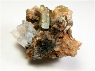 MINERALS : FLUORAPATITE CRYSTAL ON MATRIX WITH WHITE HYALITE OPAL FROM MEXICO 3