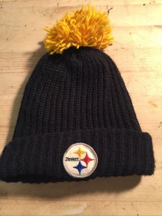 Vintage 1970s 80s Nfl Pittsburgh Steelers Knit Beanie Hat Cap Black Yellow