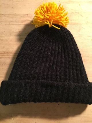 Vintage 1970s 80s NFL PITTSBURGH STEELERS Knit Beanie Hat Cap Black Yellow 2