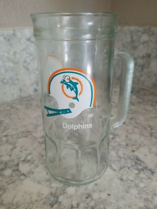 Vintage Glass Fisher Peanut Jar Beer Mug Stein - Miami Dolphins - Nfl Football