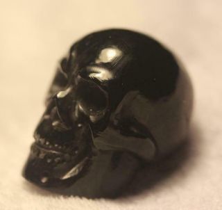 Large Whitby Jet Detailed Shiny Black Polished Gemstone Crystal Skull Carving