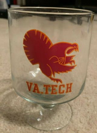 Vintage Virginia Tech Glass,  Hokies,  Gobbler Mascot,  6 " Tall,  Fluted Bottom