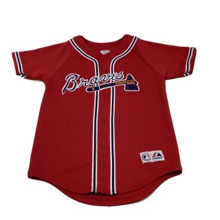Vintage Atlanta Braves Majestic Jersey Youth Size Medium Red Made In The Usa