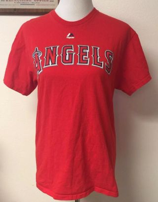 Majestic Anaheim Angels Mike Trout 27 Jersey T - Shirt Red Large Mlb