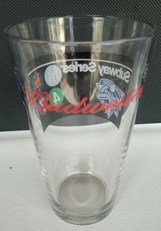 2000 World Series York Yankees Mets Subway Series Budweiser Pint Glass 3