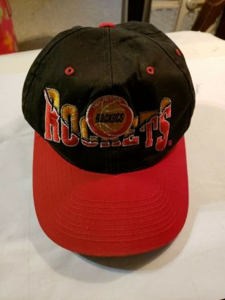 Vintage 90s Nba Houston Rockets Snapback Hat Cap Red/black Yellow Old Logo