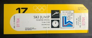 1980 Lake Placid Winter Olympics Ticket Stub 2/17/80 - Ski Jump -