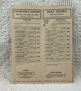 1937 Au Revoir Handicap Program From Churchill Downs Kentucky Derby