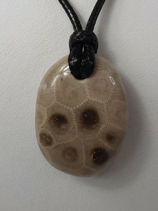 Ancient Michigan Boho Style Petoskey Stone Polished Pendant Necklace