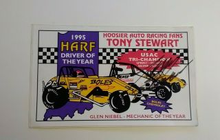 Tony Stewart 1995 Harf Hoosier Auto Race Fans Driver Of The Year Decal Signed