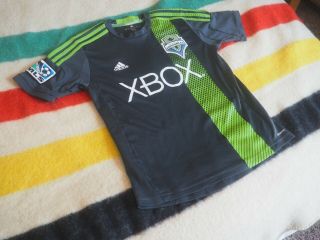 Adidas Seattle Sounders Fc Mls Xbox Youth Medium Gray Green Soccer Jersey Euc