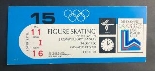 1980 Lake Placid Winter Olympics Ticket Stub 2/15/80 Figure Skating Ice Dancing