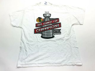 Reebok Chicago Blackhawks Nhl 2013 Stanley Cup Champions T - Shirt White Size Xl