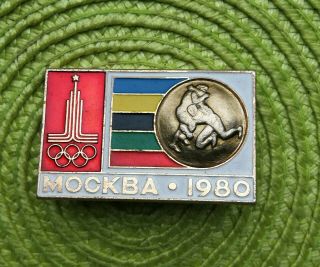 1980 Moscow Summer Olympic Games Wrestling Vtg Soviet Russian Ussr Pin Badge
