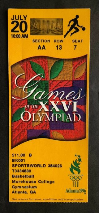 1996 Atlanta Summer Olympics Ticket Stub 7/20/96 Men 