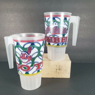 Vtg Cleveland Indians Plastic Stackable Cups Go Tribe Packerware 1999 Baseball