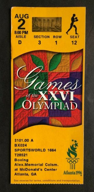 1996 Atlanta Summer Olympics Ticket Stub 8/2/96 Boxing