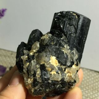 Top Natural Rough Black Tourmaline Crystal Cluster Mineral Specimen 129g A250