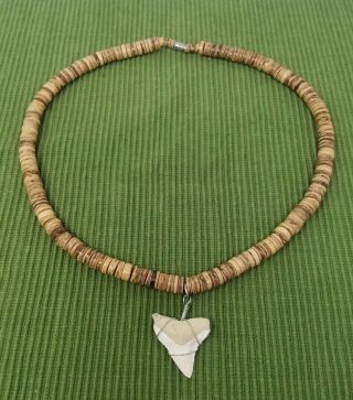 Resin Mako Shark Tooth Pendant Surfer Necklace For Men | Wooden Beads
