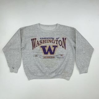 Vintage 90s Washington Huskies Crewneck Sweatshirt Size Medium Gray Ncaa