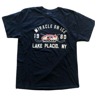 1980 Lake Placid Miracle On Ice Usa Olympic Hockey Tshirt Blue Red White Men 
