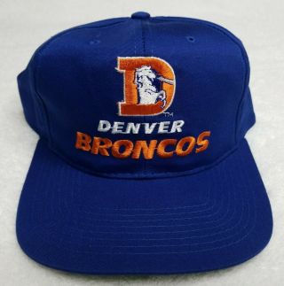 Vintage 90s Denver Broncos Logo Script Era Pro Model Snapback Hat Cap Elway