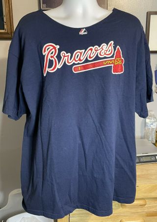 Atlanta Braves Chipper Jones 10 Majestic Woman’s Jersey T - Shirt,  Size 2xl
