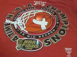 Vtg 90s 1996 Nba Finals Chicago Bulls 4 Time Champions Champs T Shirt Red Large